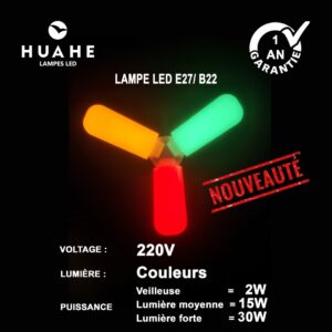 Lampe Led E27-B22 lumière couleur 15W