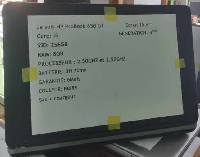HP ProBook 650 G1/ OCCASION /8GB de RAM, 500Go SSD / Core i5/ 4ième Génération – Image 2