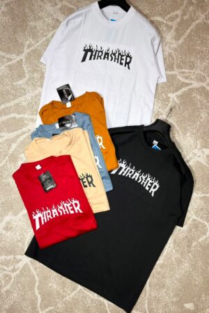 T-SHIRT OVERSIZE COL ROND AVEC LOGO FLAMME
