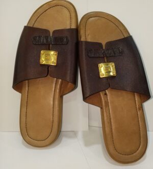CLAQUETTE HOMME MARRON A BOUCLE DORÉE