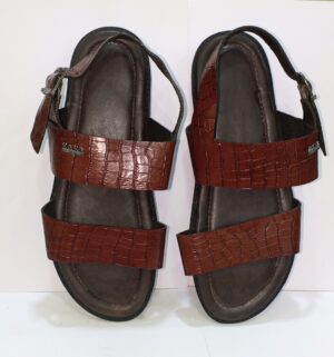 SANDALE HOMME EN CUIR CROCRO AVEC LANIERE DE TALON MARRON