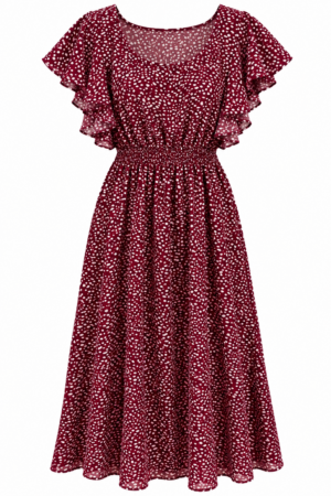 ROBE FRONCE A POIS CREME